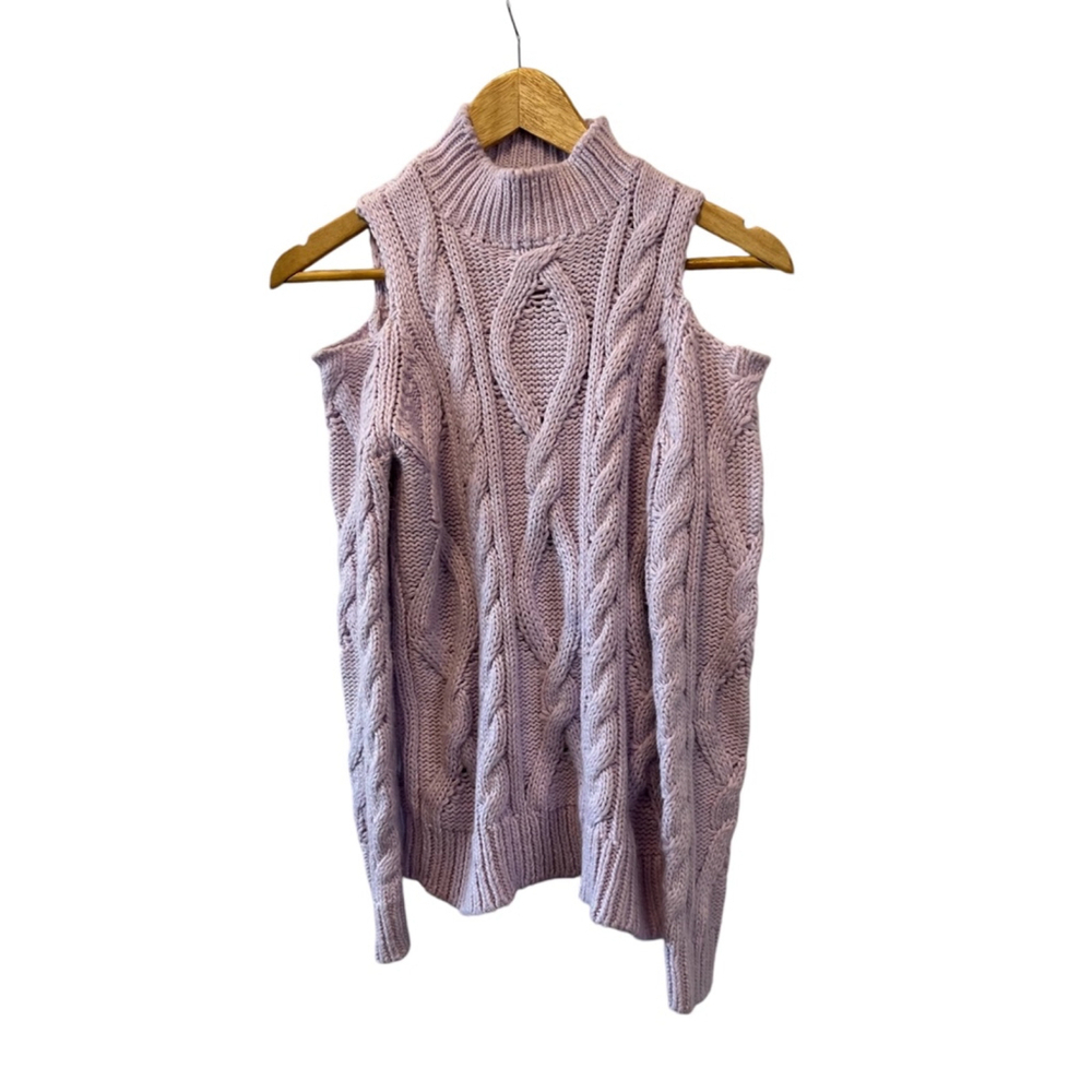 ANOTHER STORY Lilac Purple Cable Neck Cold Shoulder High Neck Sweater S